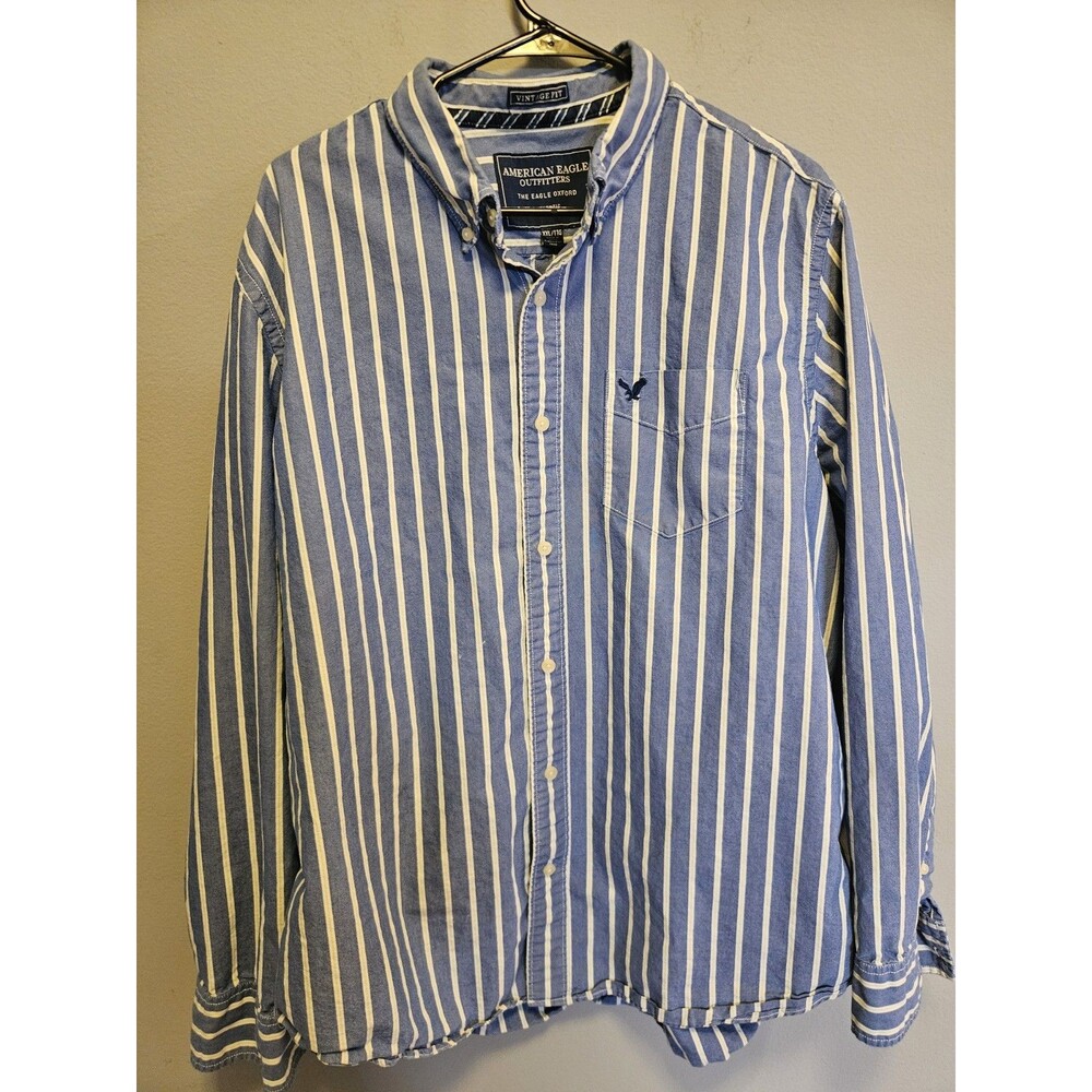 American Eagle Shirt Mens Size 2XL Vintage Fit Blue Striped Long Sleeve